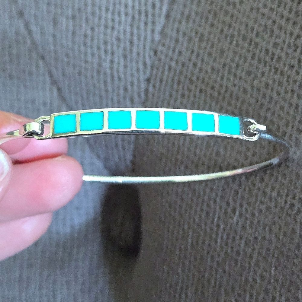 Taxco Sterling Silver🤍 Sleeping Beauty Turquoise🩵 Squares Flush Inlay Bracelet - Picture 12 of 16